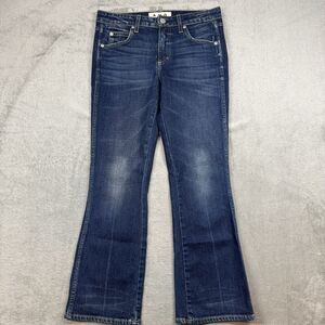 Amo Jane Jeans Women 28 True Blue Cotton Denim Flare Cropped Whiskered Mid Rise